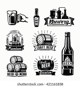 Set of vector beer badges on white background