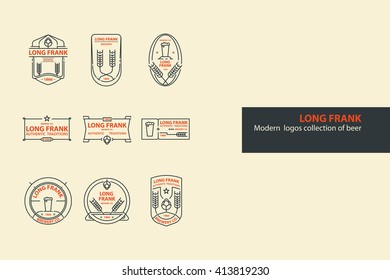 Set of vector beer outline logos, badges. Line art.