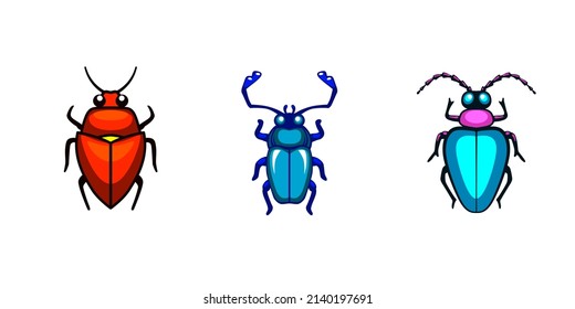Conjunto de iconos de escarabajo vectoriales. С ilustración de artón