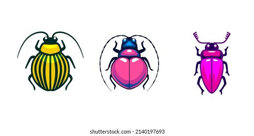 Conjunto de iconos de escarabajo vectoriales. С ilustración de artón