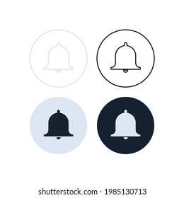 Set of vector bell icons in linear and 3d style. The isolated blue buttons are ideal for alarm and reminder applications.