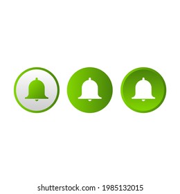 Set of vector bell icons in linear and 3d style. The isolated green buttons are ideal for alarm and reminder applications.