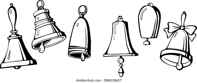 Set of vector bells. Christmas bells for design.