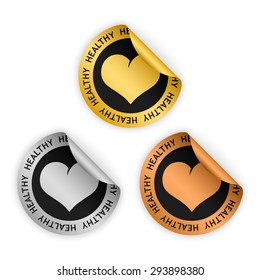 set of vector bent stickers with symbol of healthy product