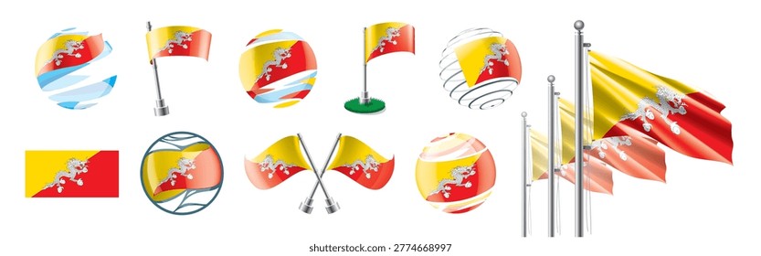 A set of vector Bhutanese flags of different designs