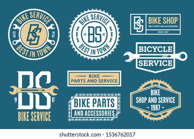 Set of vector bike service, bicycle shop and parts logo, badges and icons