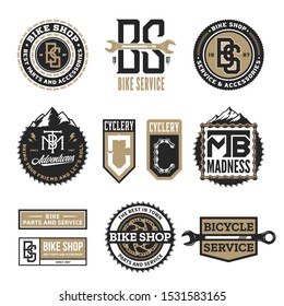 Set of vector bike shop, bicycle service, mountain biking clubs and adventures logo, badges and icons isolated on a white background