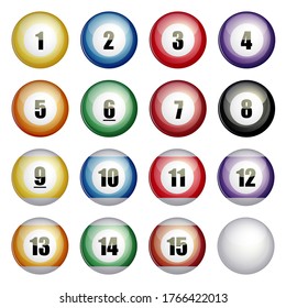 Set of Vector Billiard balls icon. Realistic illustration of Pool Billiard balls for web design, logo, icon, app, UI. Isolated stock illustration on white.