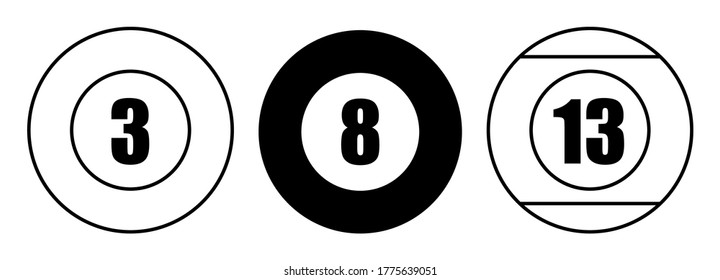 Juego de iconos de bolas Vector Billiard. Ilustración plana de balones Billiard Pool para diseño web, logotipo, icono, aplicación, interfaz de usuario. Ilustración aislada en blanco.