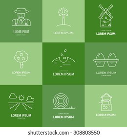 Set of vector bio product labels, agricultural logos, eco farming badges. Modern easy to edit logo template. Great for organic product design.
