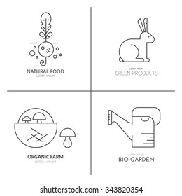 Set of vector bio product labels, agricultural logos, eco farming badges. Unique and easy to edit logotype template.
