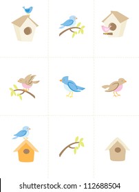 Set Vector birds and bird houses