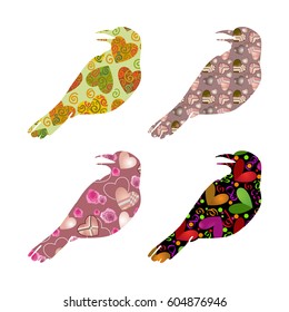 set of vector birds, bird on white