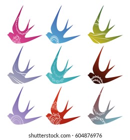 set of vector birds, bird on white