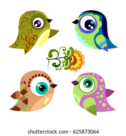 set of vector birds, bird on white