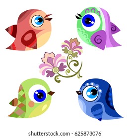 set of vector birds, bird on white