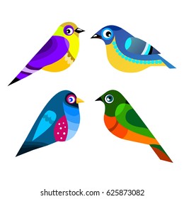 set of vector birds, bird on white