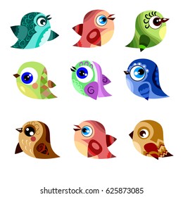 set of vector birds, bird on white