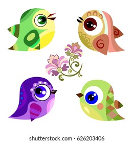 set of vector birds, bird on white