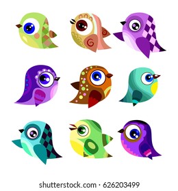 set of vector birds, bird on white