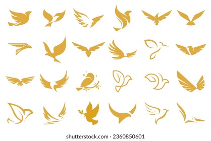  Set of vector birds, doves, icons, logo elements