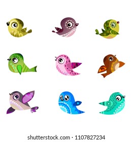 set of vector birds, funny bird on white