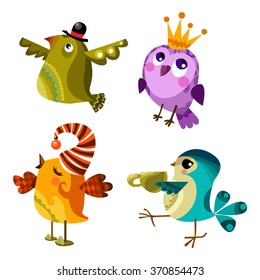 set of vector birds, funny bird on white