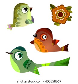 set of vector birds, funny bird on transparent background