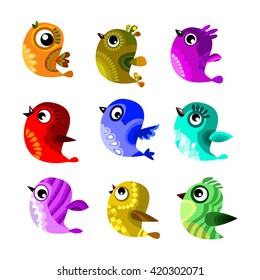 set of vector birds, funny bird on white