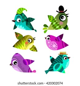 set of vector birds, funny bird on white