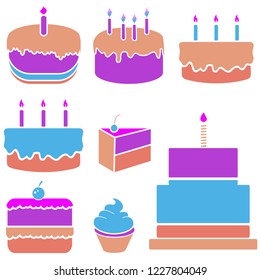 Set of vector birthday cake and cupcake icons