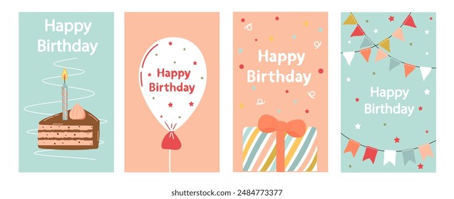 Set of vector birthday cards. Vector illustration.