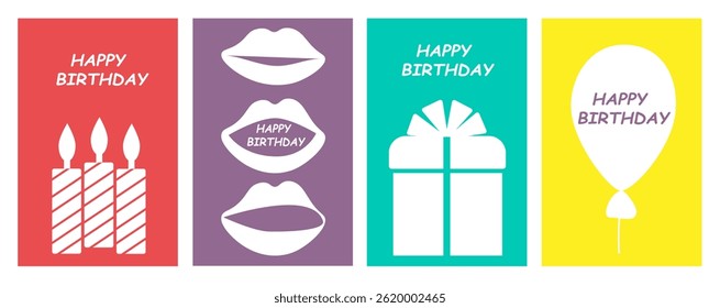 Set of vector birthday cards. Vector illustration.