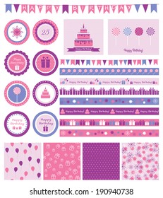 Set of vector birthday design elements
