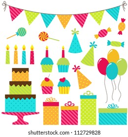 Set of vector birthday party elements