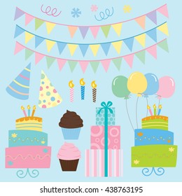 Set of vector birthday party elements