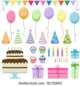 Set of vector birthday party elements