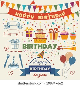 Set of vector birthday party flat design elements. Fully layered eps 10