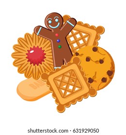 Set of vector biscuits of various types, gingerbread confectionery
