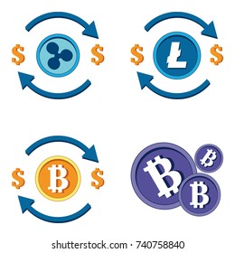 Set vector bitcoin Litecoin Ripple Cripto graph on background. Bitcoin Litecoin Ripple Cripto hype concept vector illustration with blank space for text
