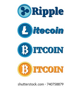 Set vector bitcoin Litecoin Ripple Cripto graph on background. Bitcoin Litecoin Ripple Cripto hype concept vector illustration with blank space for text