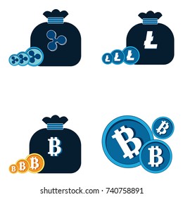 Set vector bitcoin Litecoin Ripple Cripto graph on background. Bitcoin Litecoin Ripple Cripto hype concept vector illustration with blank space for text