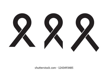 Set of vector black awareness ribbon on white background. World AIDS day. Medical sign for a poster or banner of social action solidarity.