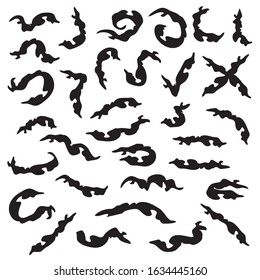 Set of vector black blots and spots of isolated objects on a white background.
