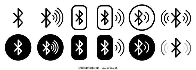 Set of vector black Bluetooth icon collection. Wireless Trackers symbol flat vector illustration.