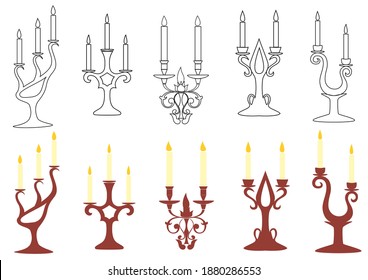 set of vector black and brown candelabras