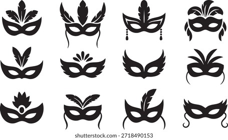 set of vector black carnival masks
