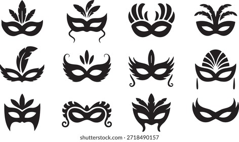 Conjunto de máscaras de carnaval negro de Vector