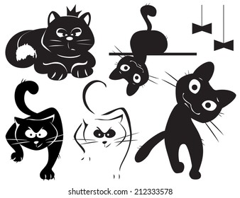 set of vector black cats