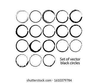 Set of vector black circles. Black spots on white background isolated. Spots for grunge design